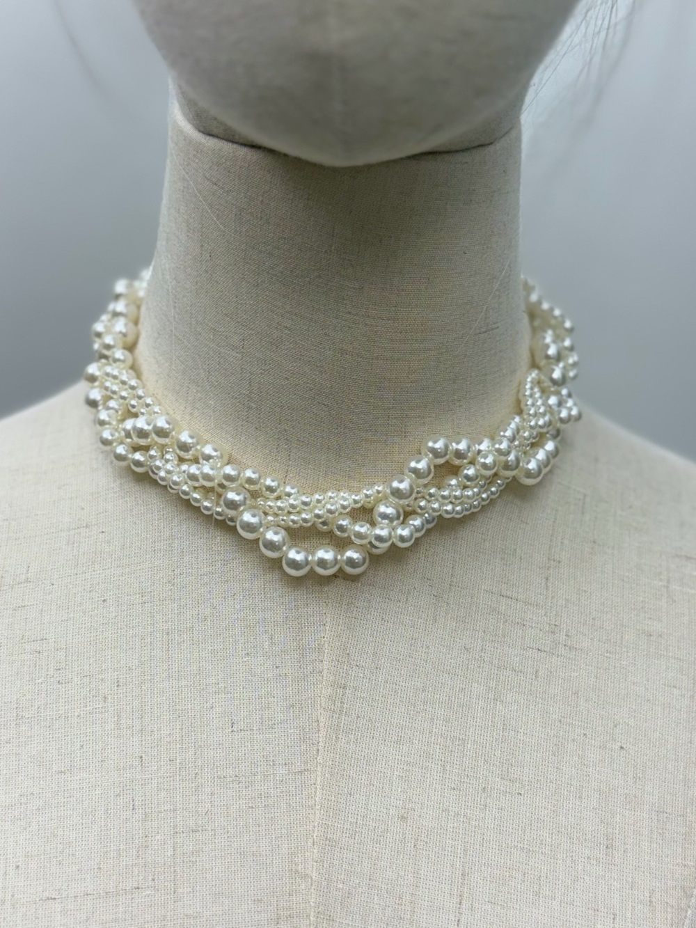 New Layered Faux Pearl Statement Choker Necklace Adjustable